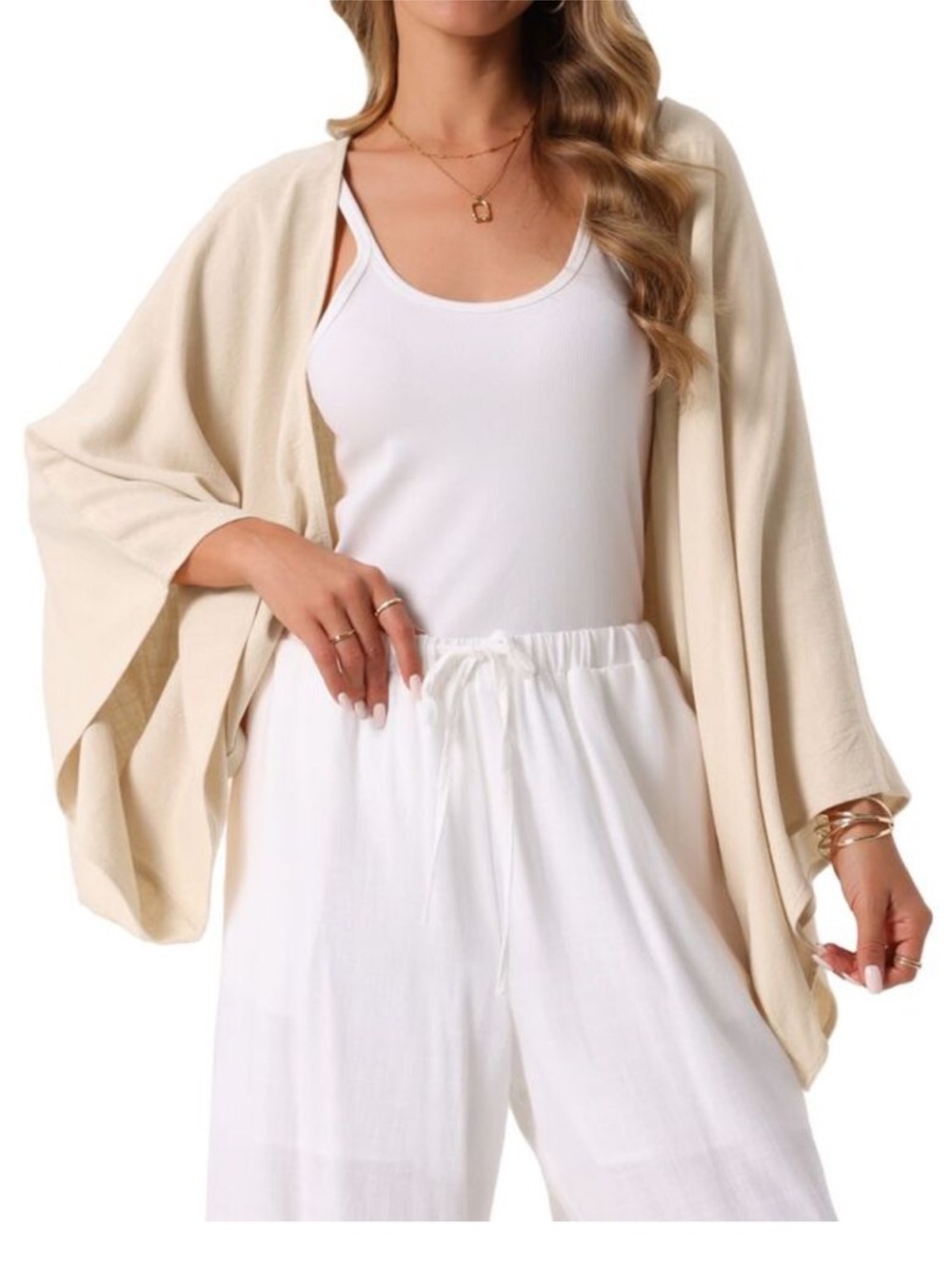 Linen Blend Summer Weight Shrug Full 3/4 Sleeves Apricot Size S